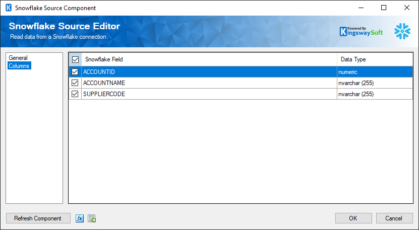 Snowflake Source - Columns Page